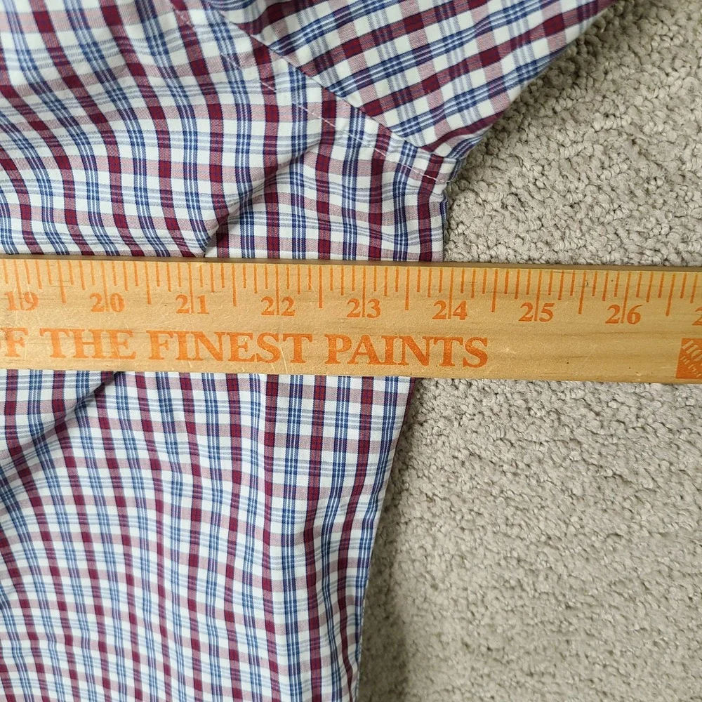 Banana Republic Shirt Mens L 34-35 Red White Blue Plaid Non‎ Iron Standard Fit